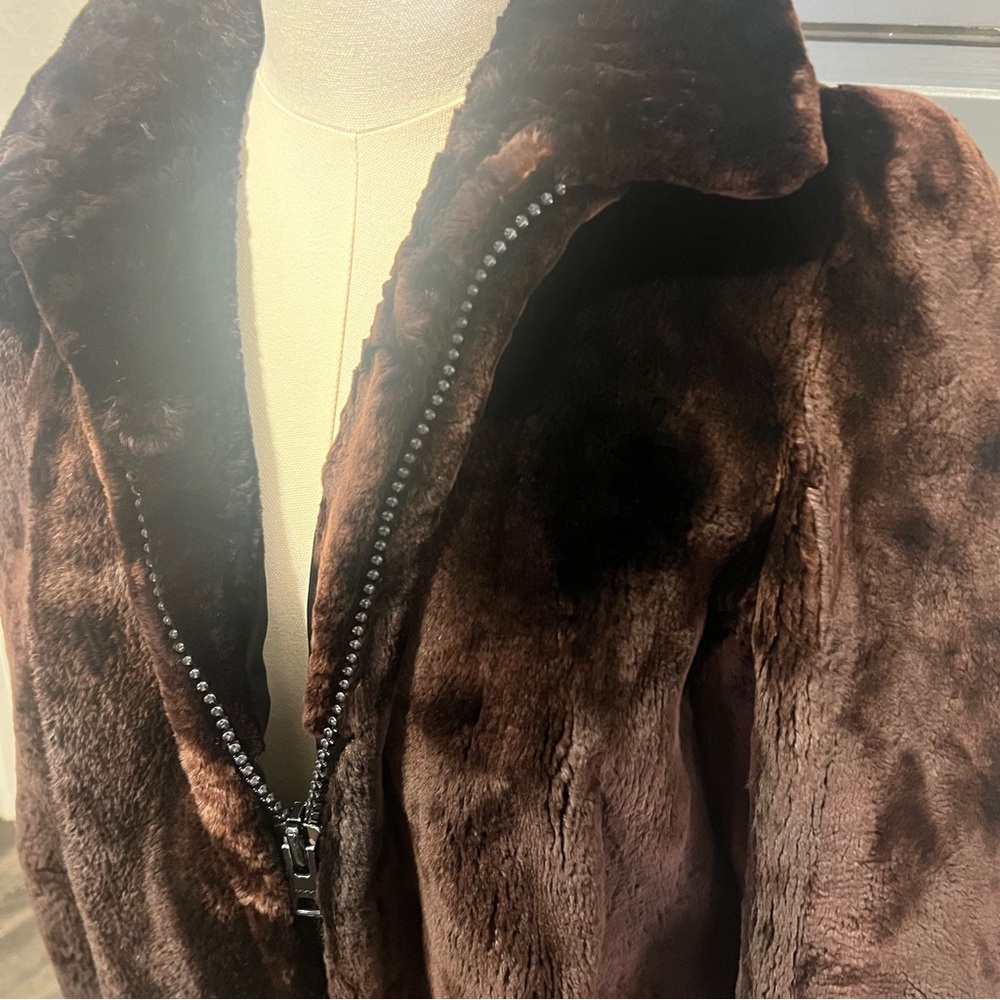 Vintage Manor-Feldman Chicago Fur Coat Brown Plush Zip-Up Jacket - Picture 3 of 13